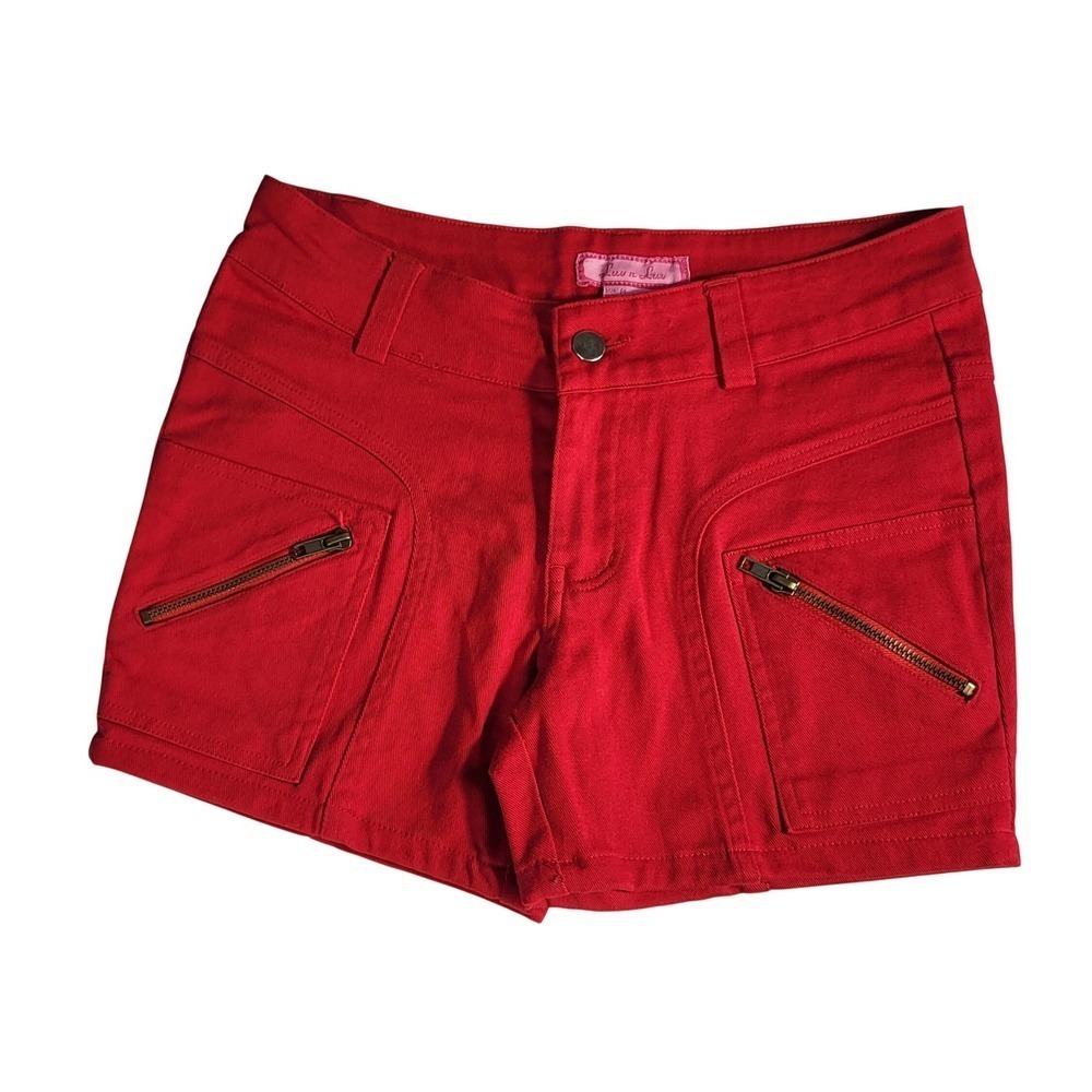 Y2K Luan n Luu Red Mini Skirt Y2K Low Rise Zipper Pockets Cotton Blend M